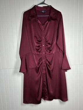 ASHLEY STEWART maroon satin kneeling button down formal dress women’s size 18/20